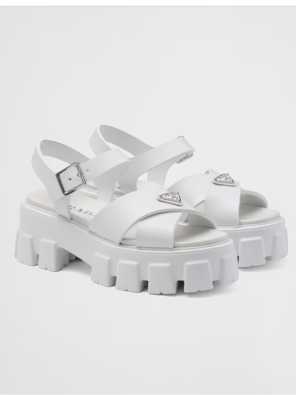 Prada White Chunky Platform Sandals with Logo Plaque 7 NIB PR23-10